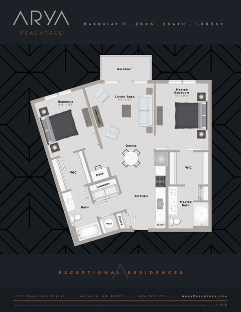 Two Bedroom Two Bath Basquiat 2 floor plan at Arya Peachtree, Georgia